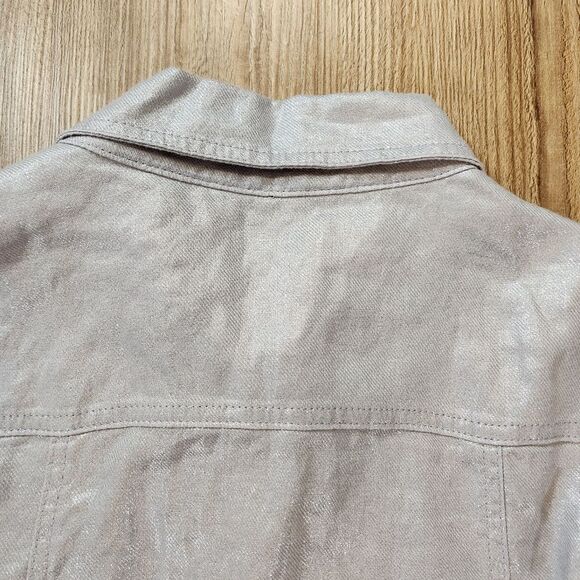 ☔️🔸️NWT Jones New York Metallic Lavender Lightweight LinenButtoned Jacket Large - Picture 4 of 11